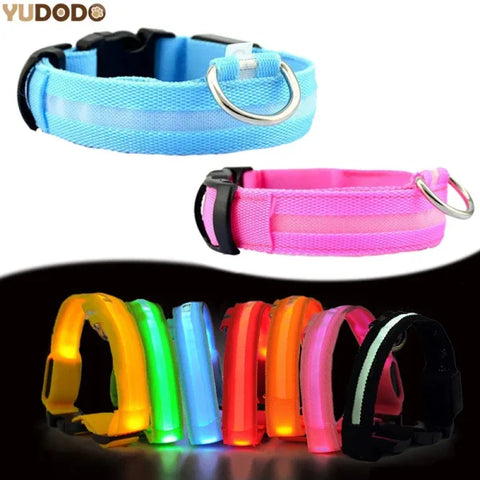 LED Nylon Dog Collar – Glow-in-the-Dark Flashing Pet Leash for Night Safety and Visibility