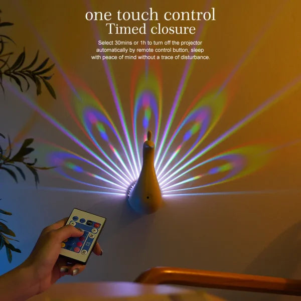 LED Peacock Projection Lamp with Remote Control for Ambient Lighting - Himpall