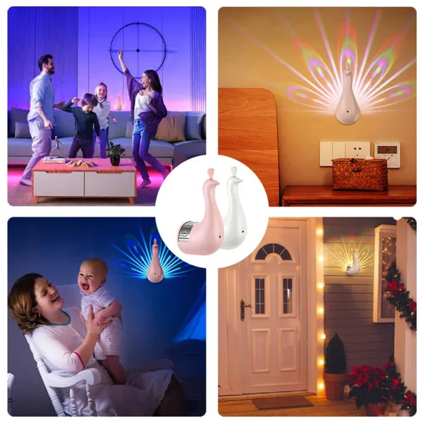 LED Peacock Projection Lamp with Remote Control for Ambient Lighting - Himpall