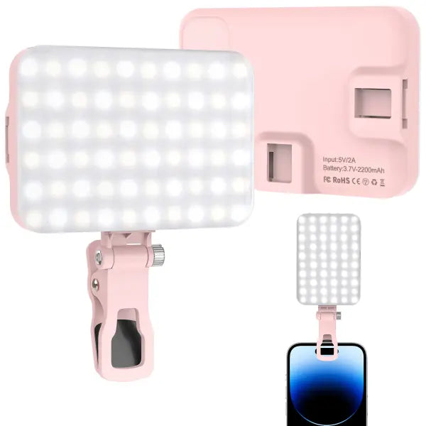Rechargeable LED Selfie Light for Enhanced Video Quality - Pink
