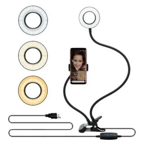 LED Selfie Ring Light for Live Adjustable Makeup Light-8cm Stand - Black - None