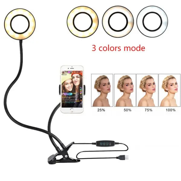LED Selfie Ring Light for Live Adjustable Makeup Light-8cm Stand - None