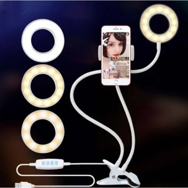 LED Selfie Ring Light for Live Adjustable Makeup Light-8cm Stand - White - None