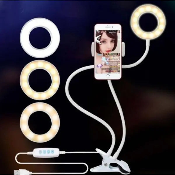 8cm LED Selfie Ring Light with Stand – Adjustable Makeup & Live Streaming Light - White - None