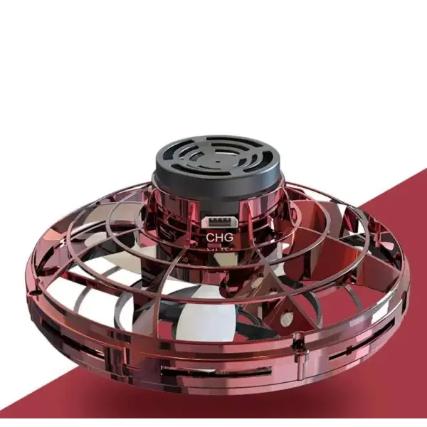 LED UFO drone interactive mini flying toy with metallic red finish