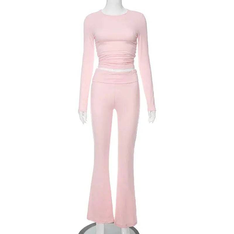 Leisure Pants Set - Stylish Two-Piece Set for Casual Comfort - Long Sleeve Pink / S