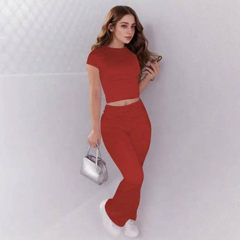 Leisure Pants Set - Stylish Two-Piece Set for Casual Comfort - Short Sleeve Red / M