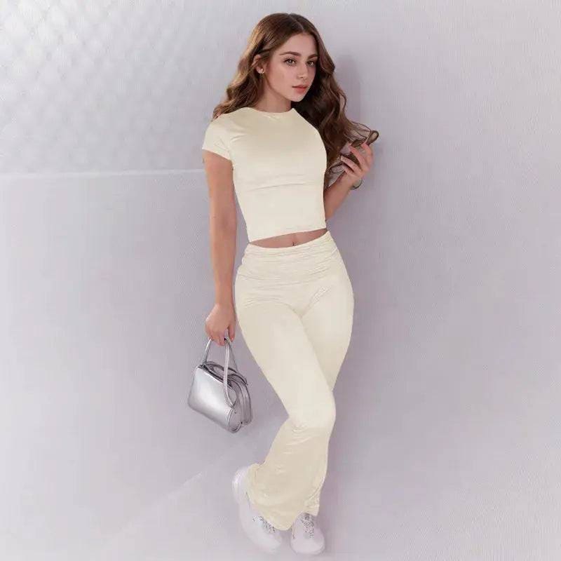 Leisure Pants Set - Stylish Two-Piece Set for Casual Comfort - Short Sleeve Apricot / L