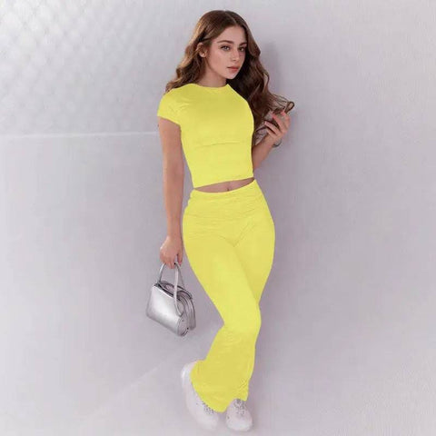 Leisure Pants Set - Stylish Two-Piece Set for Casual Comfort - Short Sleeve Yellow / L