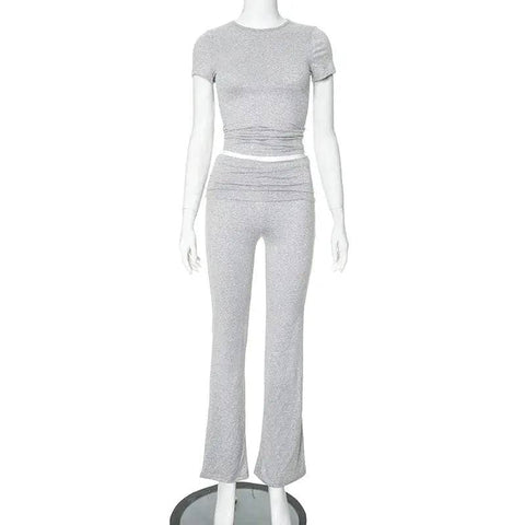 Leisure Pants Set - Stylish Two-Piece Set for Casual Comfort - Short Sleeve Grey / S