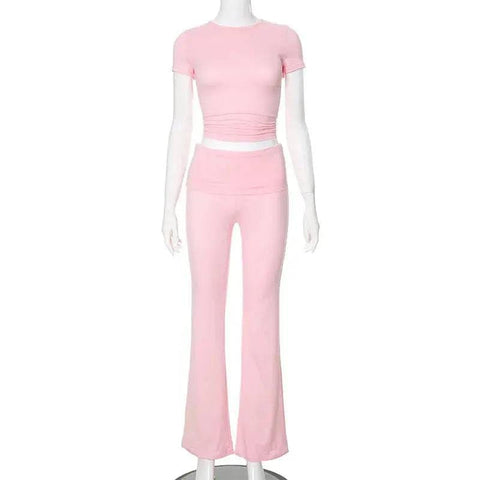 Leisure Pants Set - Stylish Two-Piece Set for Casual Comfort - Short Sleeve Pink / S