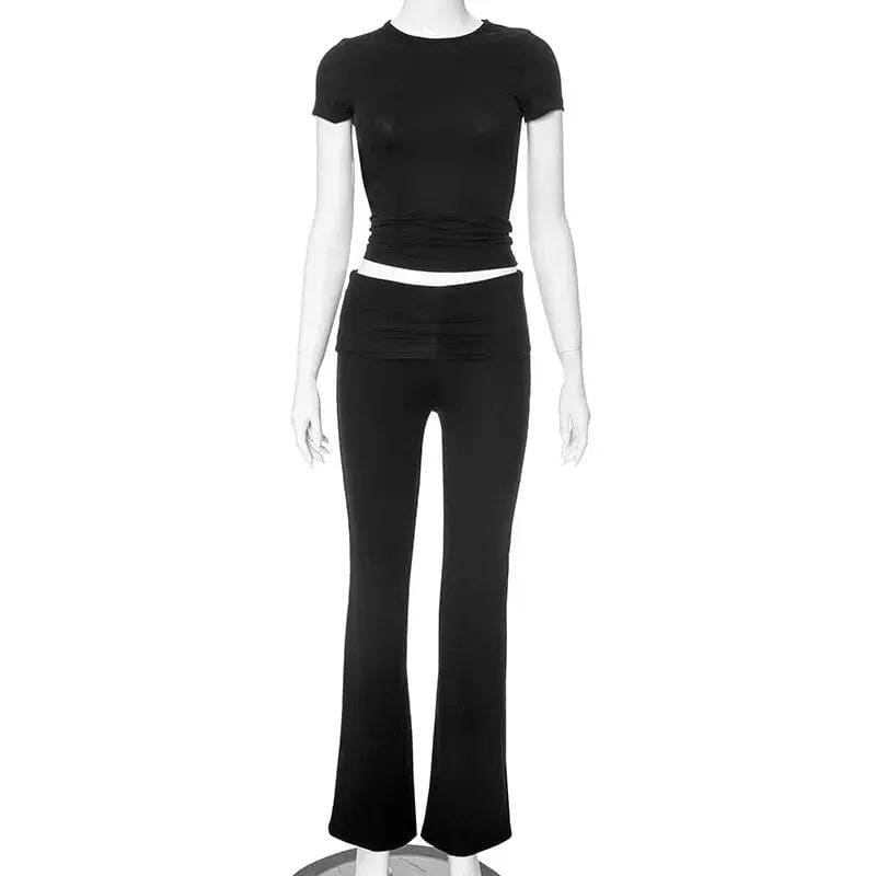 Leisure Pants Set - Stylish Two-Piece Set for Casual Comfort - Short Sleeve Black / S