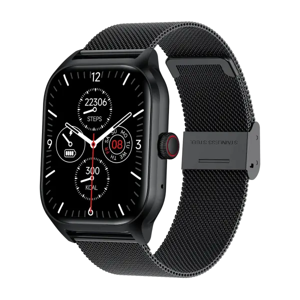 Smart Watch Activity Tracker with 220-300mah Battery - Black mesh belt
