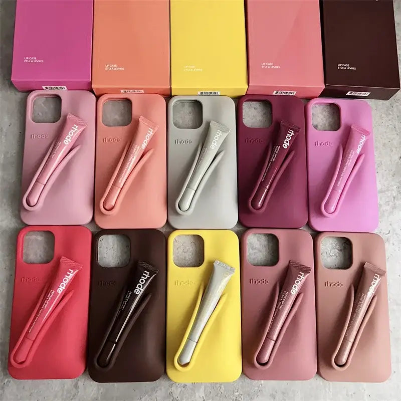 Lemontini Yellow Portable Lip Gloss Silicone Phone Case for IPhone 17 11 12 13 14 15 16 Pro Max Plus Lipstick