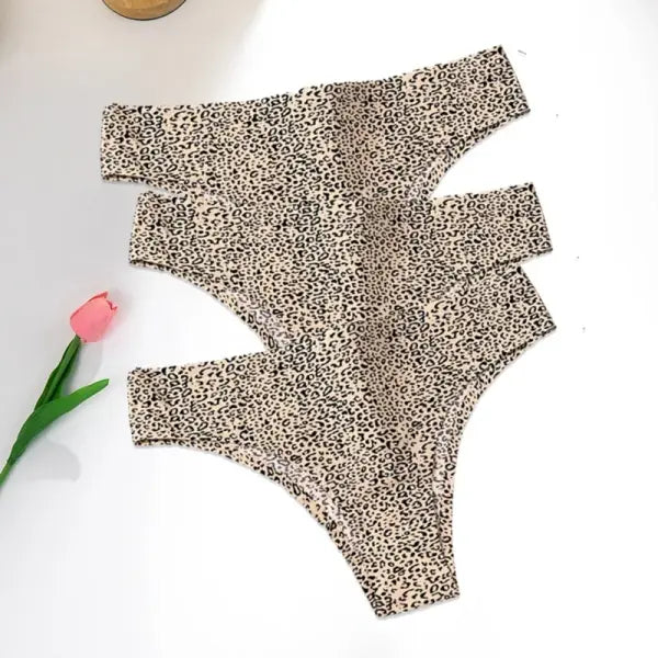 Leopard Panties 3-Piece Seamless Ice Silk Set Sexy Printed Style - Set 11 / S / 3pcs