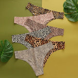 Leopard Panties 3-Piece Seamless Ice Silk Set Sexy Printed Style