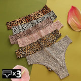 Leopard Panties 3-Piece Seamless Ice Silk Set Sexy Printed Style