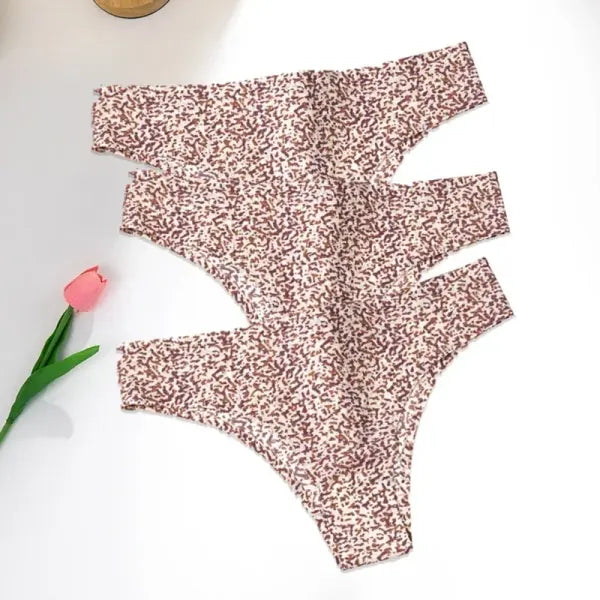 Leopard Panties 3-Piece Seamless Ice Silk Set Sexy Printed Style - Set 7 / S / 3pcs