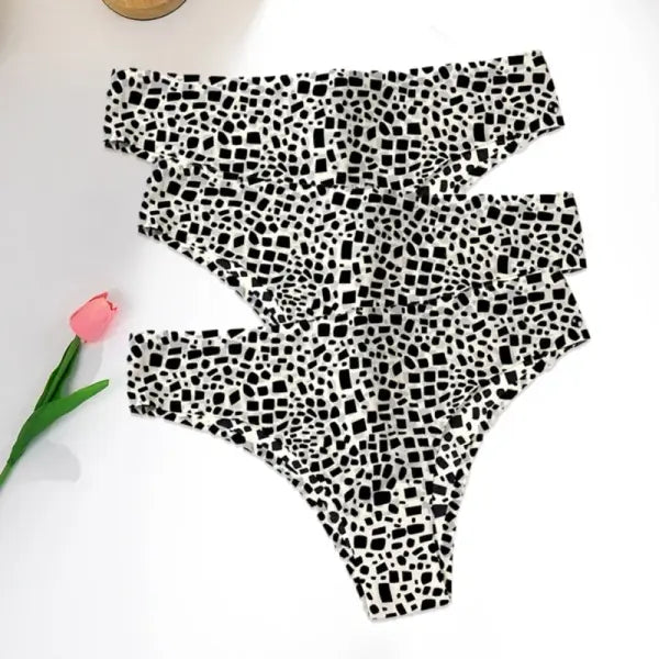 Leopard Panties 3-Piece Seamless Ice Silk Set Sexy Printed Style - Set 9 / L / 3pcs