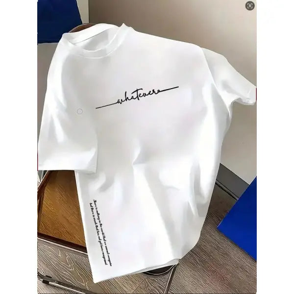 Letter Printed Cotton T-shirt Plus Size Casual Short Sleeve Top - S / 6