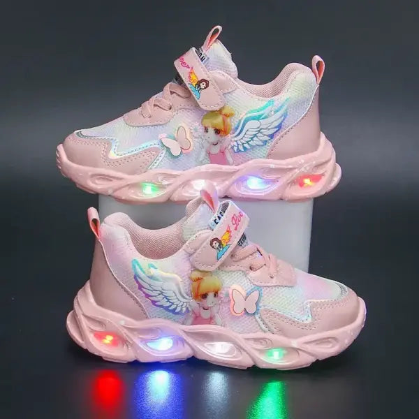 Air Mesh Running Shoes Kids Princess Light Up Sneakers Casual Walking - Mesh Pink / 27(16.6cm insole)