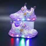 Air Mesh Running Shoes Kids Princess Light Up Sneakers Casual Walking - Leather Purple / 25(15.5cm insole)