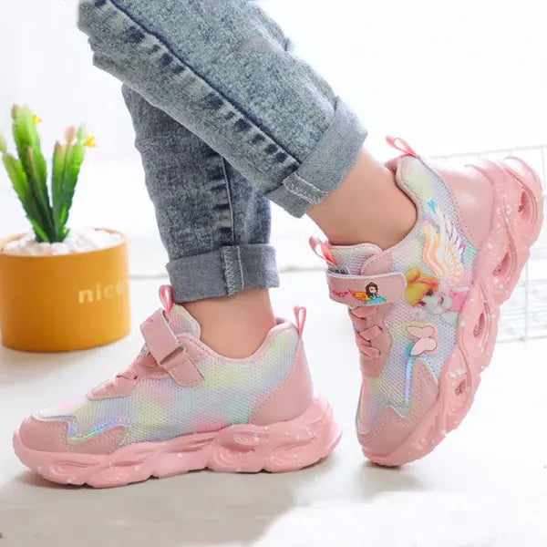 Air Mesh Running Shoes Kids Princess Light Up Sneakers Casual Walking