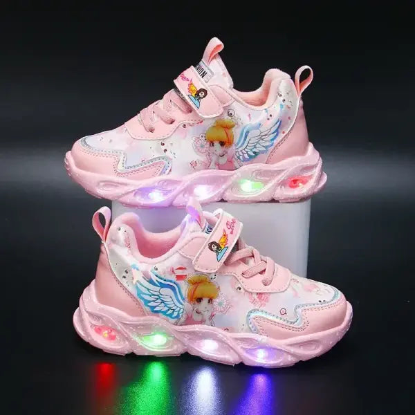 Air Mesh Running Shoes Kids Princess Light Up Sneakers Casual Walking - Leather Pink / 23(14.5cm insole)
