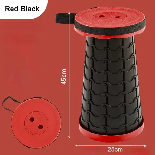 Portable Telescopic Folding Stool - Adjustable Height Lightweight Compact Chair for Camping & Fishing - Red Black