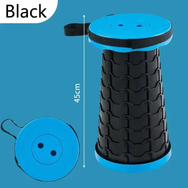 Portable Telescopic Folding Stool - Adjustable Height Lightweight Compact Chair for Camping & Fishing - Blue Black