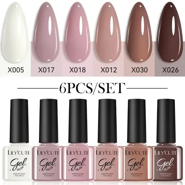 LILYCUTE 6Pcs/set 7ml Coffee Series Gel Nail Polish Kit 125 Colors Manicure Semi Permanent Soak Off UV Nail Art Gel