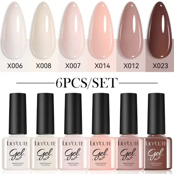 LILYCUTE 6Pcs/set 7ml Coffee Series Gel Nail Polish Kit 125 Colors Manicure Semi Permanent Soak Off UV Nail Art Gel