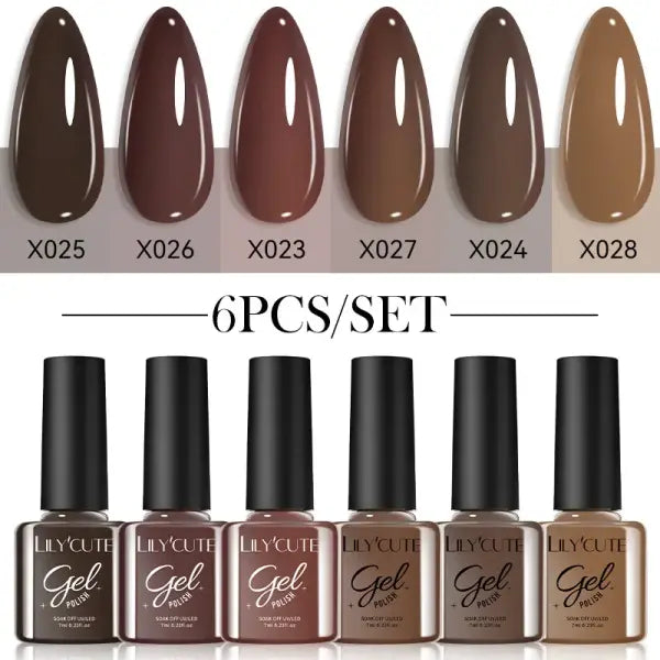 LILYCUTE 6Pcs/set 7ml Coffee Series Gel Nail Polish Kit 125 Colors Manicure Semi Permanent Soak Off UV Nail Art Gel