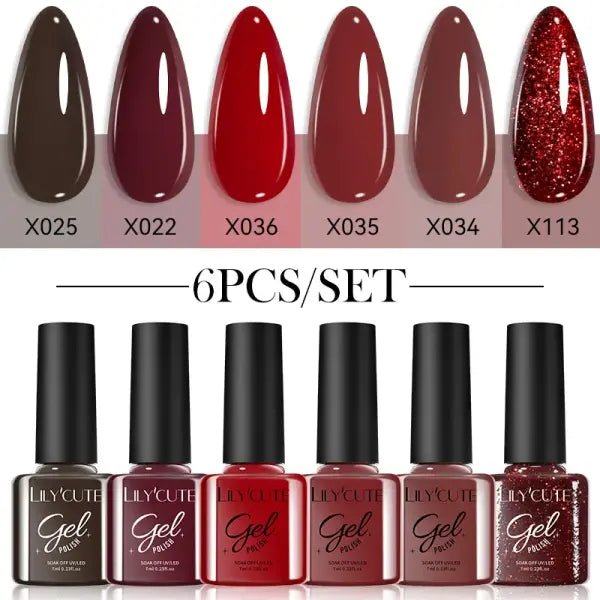 LILYCUTE 6-Piece Coffee Series Gel Polish Set - Nude & Brown Earth Tone Soak Off UV/LED Gel Kit - 6Pcs 07