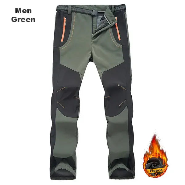 Men’s Winter Hiking Pants – Thick Warm Fleece Waterproof Windproof Soft Shell for Outdoor Trekking & Skiing - Men Green