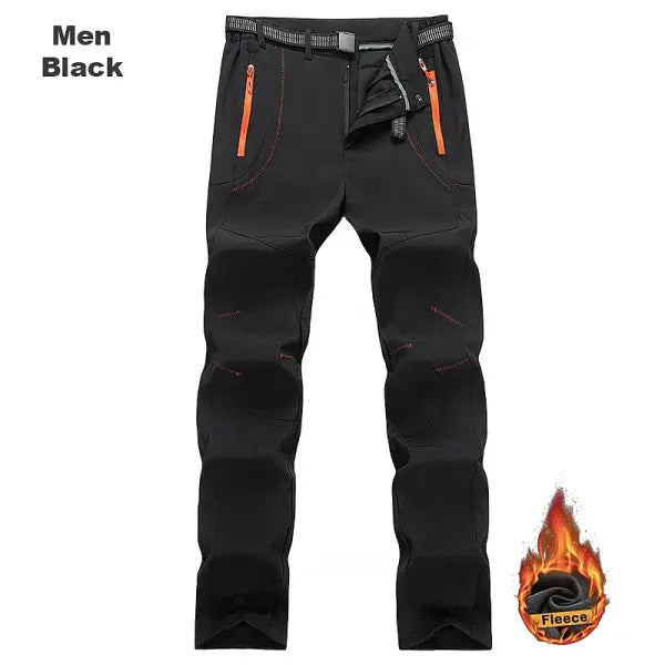 Men’s Winter Hiking Pants – Thick Warm Fleece Waterproof Windproof Soft Shell for Outdoor Trekking & Skiing - Men Black