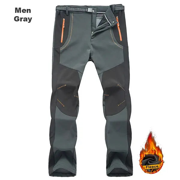 LNGXO Thick Warm Fleece Hiking Pants Men Winter Waterproof Windproof Outdoor Soft Shell Rain Trousers Trekking Camping