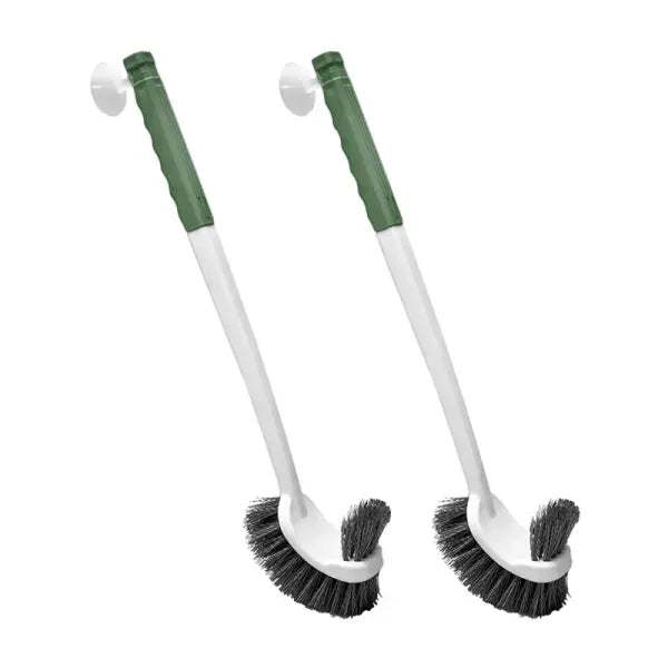 Long-Handled Suction Cup Toilet Brush Wall-Mounted Double-Sided Dead Corner Cleaner - green-2pcs