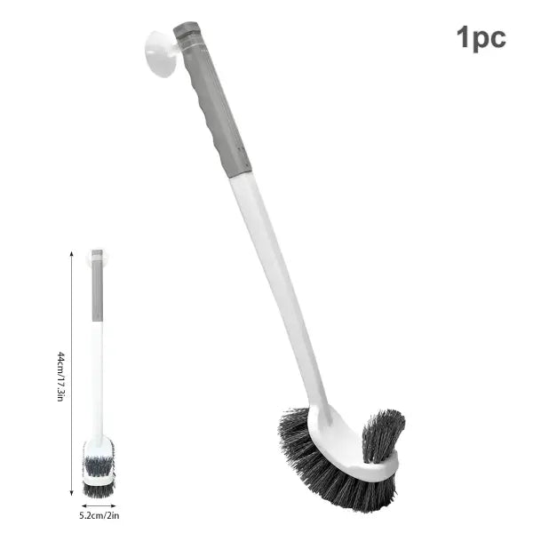 Long-Handled Suction Cup Toilet Brush Wall-Mounted Double-Sided Dead Corner Cleaner - grey-1pc