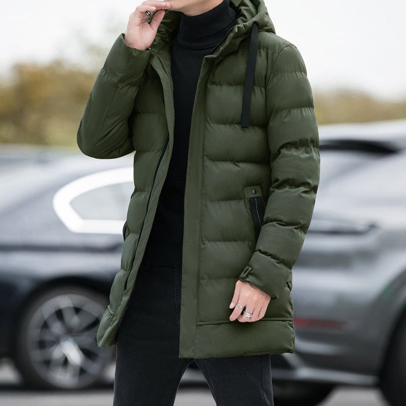 Long Hooded Jacket Men - Winter Warm Windproof Coat Fashion Solid Color