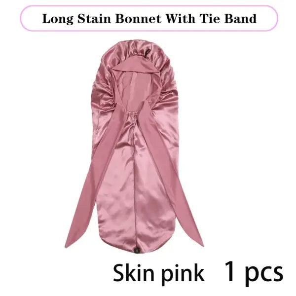 Long Satin Bonnet Solid Color Extra Large Sleep Cap With Long Tie Hair Bonnet For Black Women Hair Care Cap For All