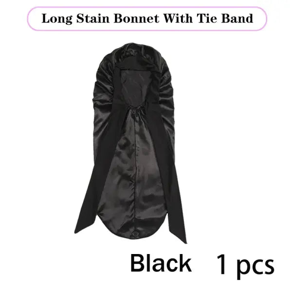 Long Satin Bonnet Solid Color Extra Large Sleep Cap With Long Tie Hair Bonnet For Black Women Hair Care Cap For All