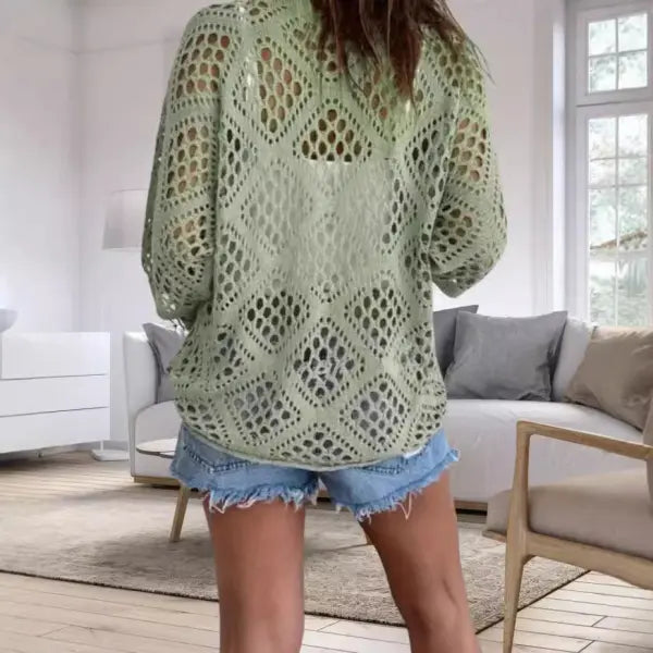 Long Sleeve Knitted Blouse in All Sizes for Beach Pullover Style - None