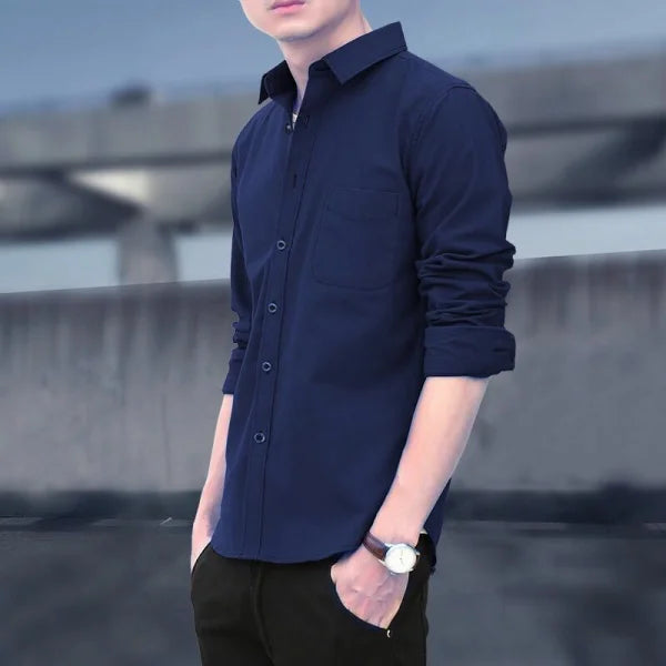 Long Sleeve Slim Fit Linen Shirt with Pointed Collar - Men's Fashion - Himpall