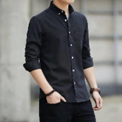 Long Sleeve Slim Fit Linen Shirt with Pointed Collar - Men's Fashion - Himpall