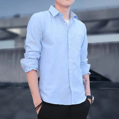 Long Sleeve Slim Fit Linen Shirt with Pointed Collar - Men's Fashion - Himpall