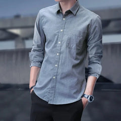 Long Sleeve Slim Fit Linen Shirt with Pointed Collar - Men's Fashion - Himpall
