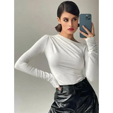 Long Sleeve Top White T-Shirts Women Basic Crop Top Autumn Pollover Solid Skew Neck T Shirt Streetwear Basic Black Y2K