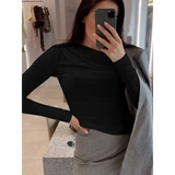 Long Sleeve Top White T-Shirts Women Basic Crop Top Autumn Pollover Solid Skew Neck T Shirt Streetwear Basic Black Y2K