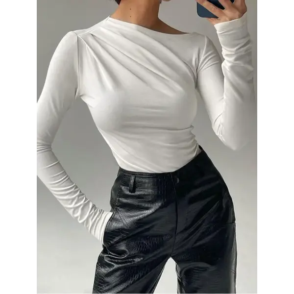 Long Sleeve Top White T-Shirts Women Basic Crop Top Autumn Pollover Solid Skew Neck T Shirt Streetwear Basic Black Y2K